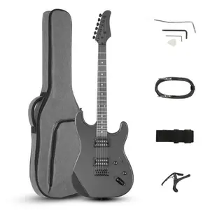 Ktaxon 39 Inch Electric Guitar, Full Size Solid Body H-H Pickups 6 Strings Beginner Guitar Kit With Upgrade Cable & Guitar Capo, Tremolo Arm, Gig Bag & Strap (Metal Grey)