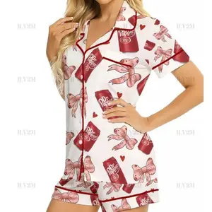Cute pajama set with comfortable bow tie short sleeved satin pajama set, comfortable satin pajama set, relaxing and comfortable pajama set, casual wear for enthusiasts
