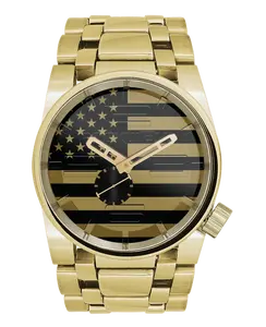Rockwell 50mm Recon Edition Gold Watch with 18k Gold Plating & American Flag Face Swiss Movement Duraframe Clasp Luxury Waterproof Men's