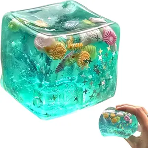 Ice Cube Cube Fidget Toys - Sensory Toys for Kids with Real Sea Shells, Squishy Fidget Toy for Kids & Adults | Non-Toxic Squeeze