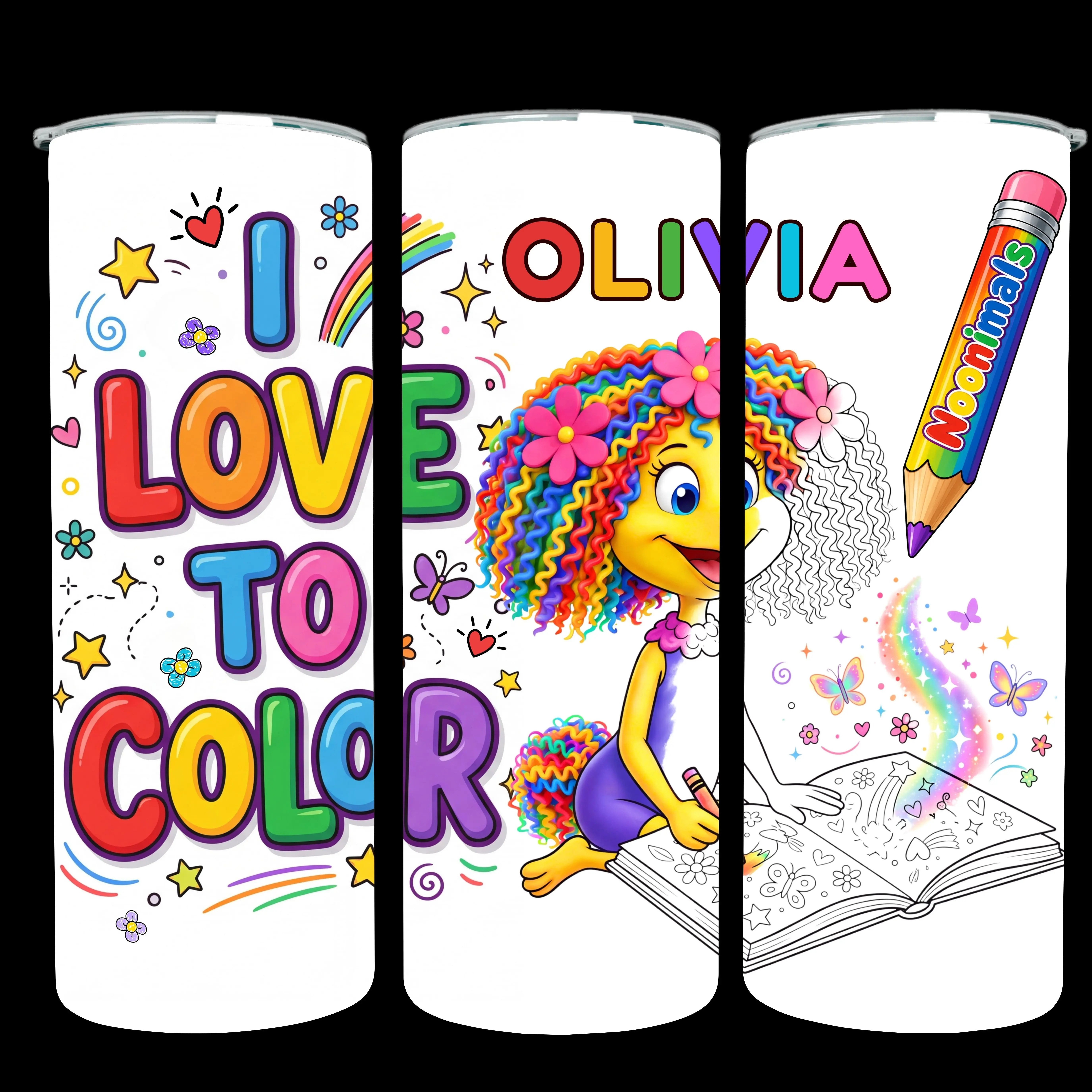 Noonimals  “I Love To Color” 20oz Stainless Steel Tumbler - Featuring Bernice