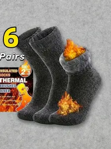 6 Pairs Ultra-Thick Fleece Warm Winter Socks for Men, Comfortable and Soft Christmas Gift for Dad, Casual Crew Socks for Fall & Winter, Soft Comfy Socks