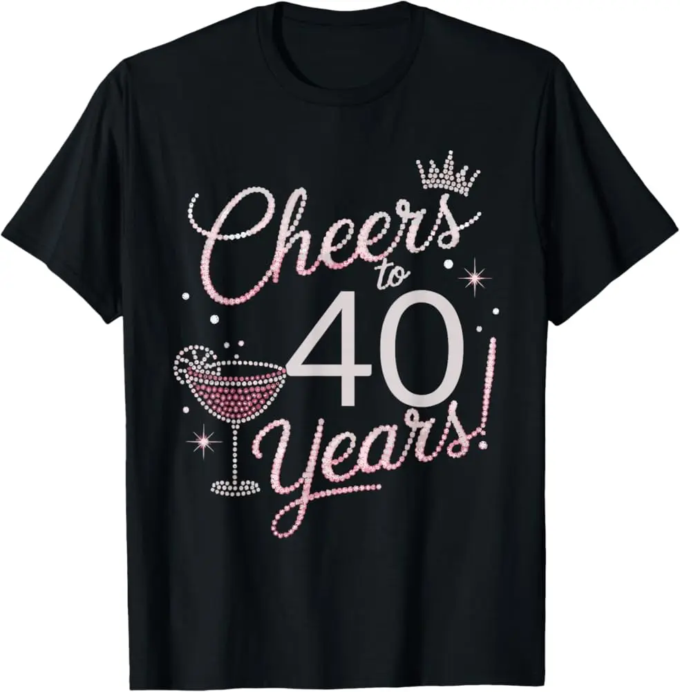 Cheers To 40 Years Shirt Pink Sequin Birthday Anniversary T-Shirt