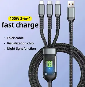 ERKHL Universal 3 in 1 USB Fast Charging Cable for iPhone, Type-C & Android with Nylon Braid Data Cable Electronic Smartphone Charger Micro Cellphone