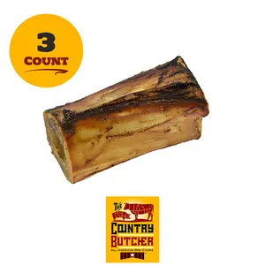 The Country Butcher 4" Beef Marrow Dog Bones for Aggressive Chewers Large & Medium Breed Natural Tough Chew Toy 3 Count Made in USA