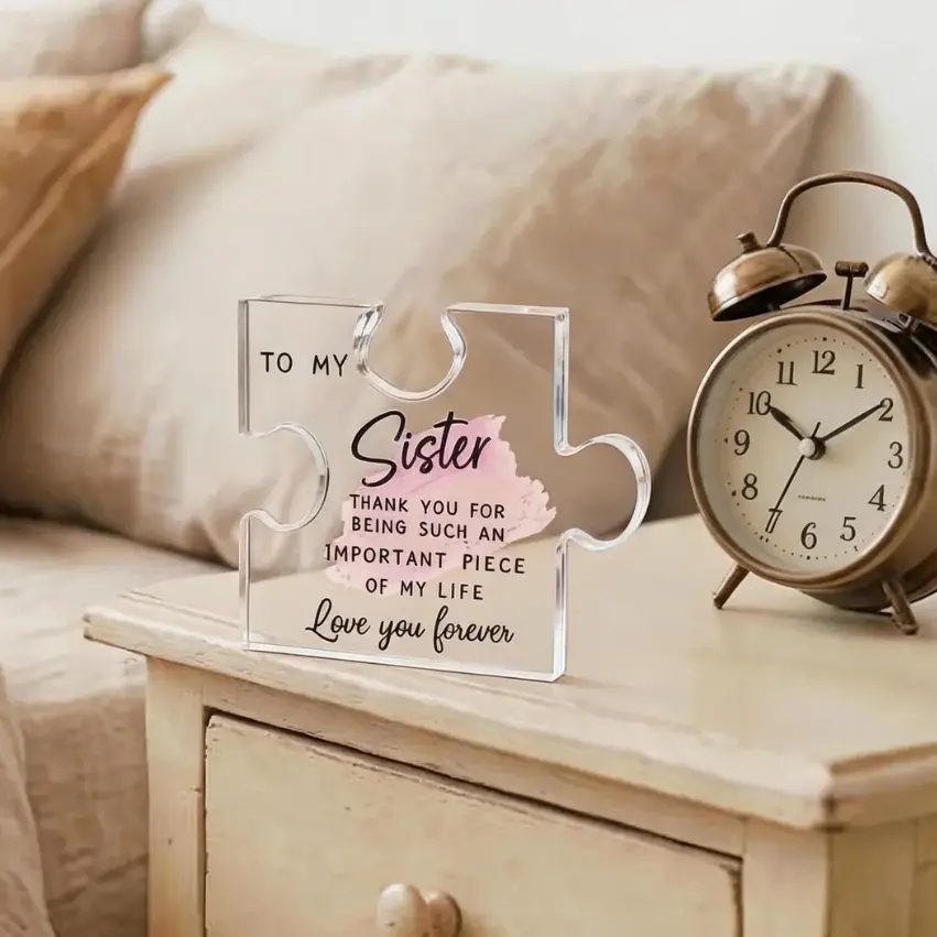 Transparent Acrylic Puzzle Piece Plaque - Siblings Photo Prop, Sisters Flat Lay Home Decor, Long Distance Birthday Keepsake - Summerwins Deals