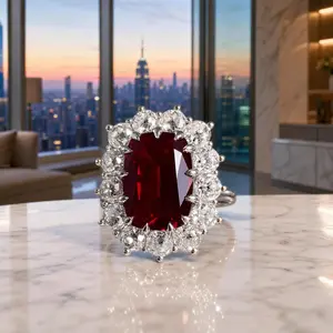 Tarnish-Free Square Cushion-Cut Flower Ring | Waterproof Red & White Stone Band | Unique Everyday Luxury Jewelry for Her