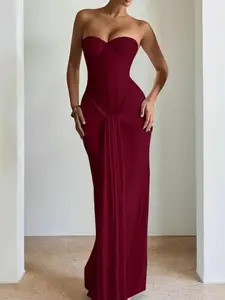 Elegant Strapless Corset Bodycon Long Formal Dress, with Ruched Detail, Perfect for Evening Prom Party