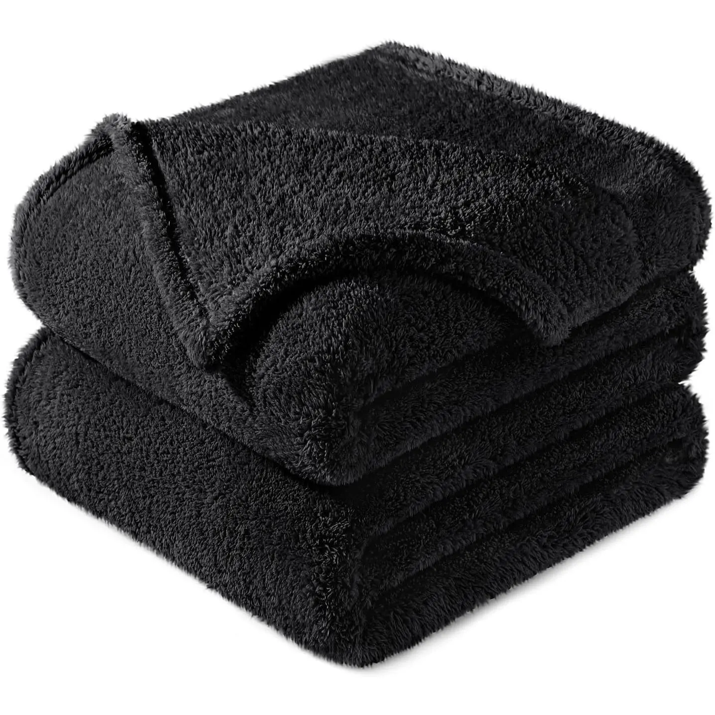 Bagged Queen Size Solid Microfibre Flannel Fleece Blanket - 90x90 in Black, Soft, Fuzzy, Modern, Warm, Durable, Lightweight, Fade-Resistant, Machine Washable for Family Use