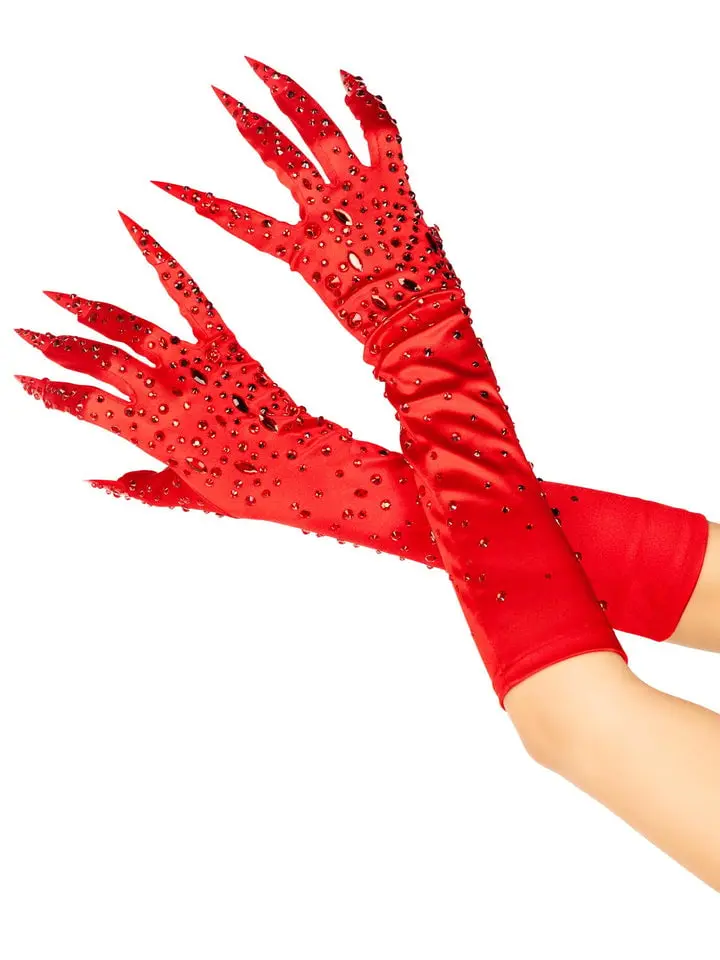 Leg Avenue Men's Red Rhinestone Claw Gloves - 1 Size Plastic Evil Villain Demon Halloween Costume Accessory, Special Occasion Accessory, Accessories