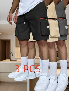 Men’s Summer Cargo Shorts, Pack of 3 — Trendy Ice Silk Lightweight, Breathable Quick-Dry Casual Cropped Shorts with Zippered Multi-Pocket Design, Straight-Leg Loose and Comfortable Sports Beach Shorts