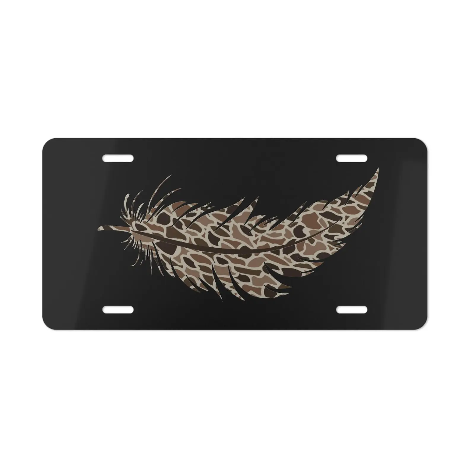 Black License Plate with Old School Camo Feather License Plate Country Life Vehicle Tag/Vintage Camo Truck Tag