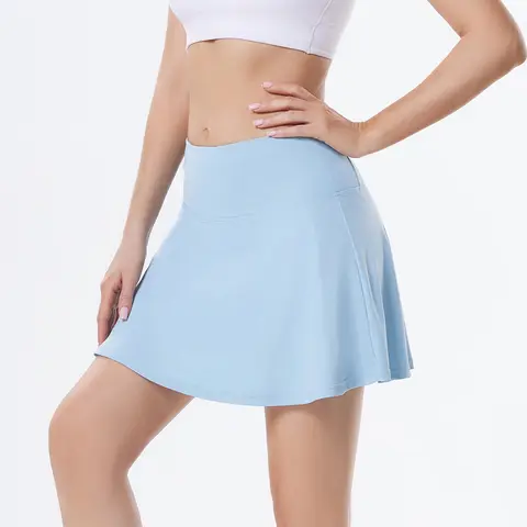 LUCKY CHICO Women's High-Waist Elastic Waist Pleated Sporty Chic Skort - Normal Type, Flowy Active Above-Knee Style with Built-In Pocket, Gym Wear, All Seasons, Machine Washable-011
