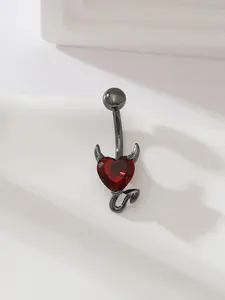 Punk Heart Shaped Belly Ring, Artificial Zircon Navel Ring, Cute Belly Piercing Jewelry For Women & Girls, Valentine's Day, Gift