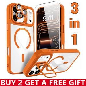3-in-1 Shockproof Stand Protective Case for iPhone 17 Pro Max 17 16 15 14 13 12 11, with Screen Protector & Camera Lens Protector iPhone Case Cover