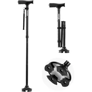 VEVOR Walking Cane for Man Woman, Folding Walking Stick with 8 - Level Adjustable Height and 4 - Pronged Pivoting Base, Lightweight Portable Aluminum Mobility Aid for Senior Adult, 250LBS Loading (Blue)VEVOR Super Brand Day