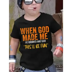 Boys' Stylish Short-Sleeve Tee Featuring a Humorous Print That Says 'When God Made Me', Made from Comfy, Perfect for Summer Wear for Youth And Teenage Boys