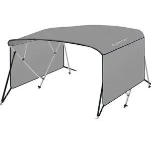 GAOMON 4 Bow Bimini Tops for Boat, 8' L x 54" H x 73"-78" W Boat Canopy with Zippered Side Curtains, Pu Coating Canvas, 1" Aluminum Frame, Include 2 Straps, 2 Stable Rear Support Pole, Gray