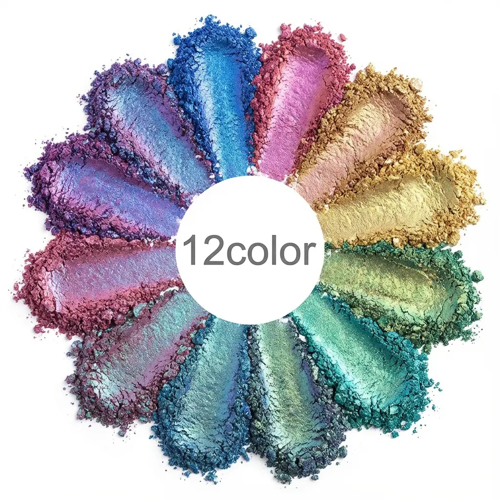 JANCHUN 12-Color Chameleon Mica Powder - Color-Shifting Chrome Pigment for Epoxy Resin, Enhancing Epoxy Transparency, Holographic Effects, Water-Soluble Cleaning Compatible with Tumblers, Painting, Nails, 12Color