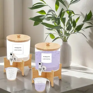 Laundry Detergent Dispenser with Base, 2 Sets Laundry Liquid Dispenser with Stainless Steel Tap, Liquid Laundry Soap Dispenser, Fabric Softener Dispenser for Laundry Room, Storage Dispenser