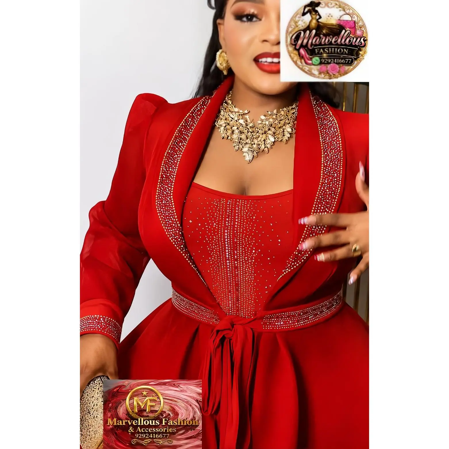 Marvellous Fashion Red Dress with Mesh Overall - Two Pieces Set for Women
