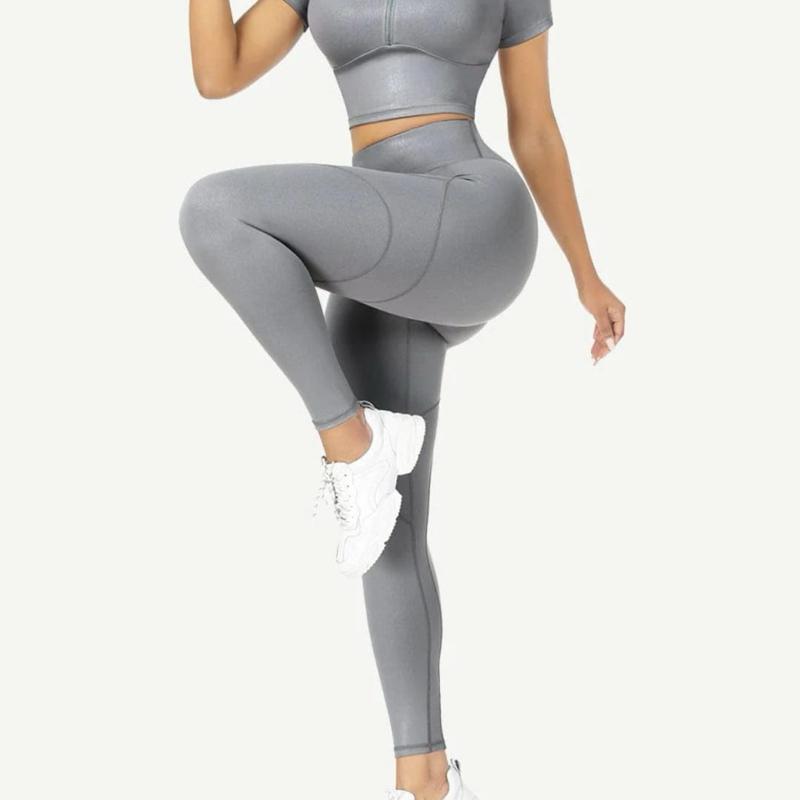 Short sleeves high waist yoga suits for fitness moisture wicking