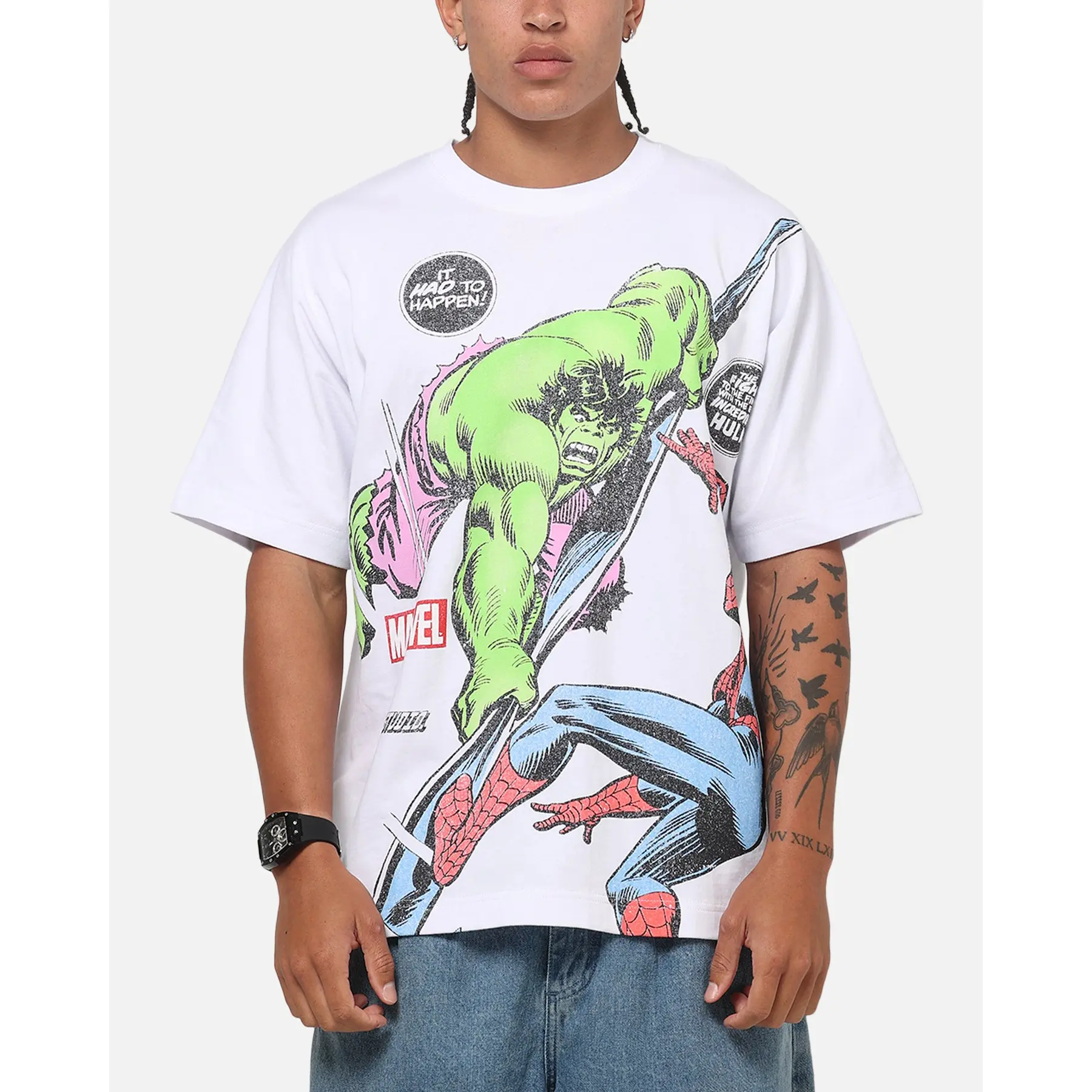 73Studio Marvel The Hulk Lashes Out All Over Print T-Shirt White