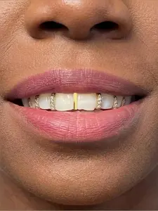 Gold Teeth Grillz Jewelry For Women Men Unisex Tooth Cap CZ Teeth Jewelry Accessories Hip Hop Outfits Costume Halloween Party