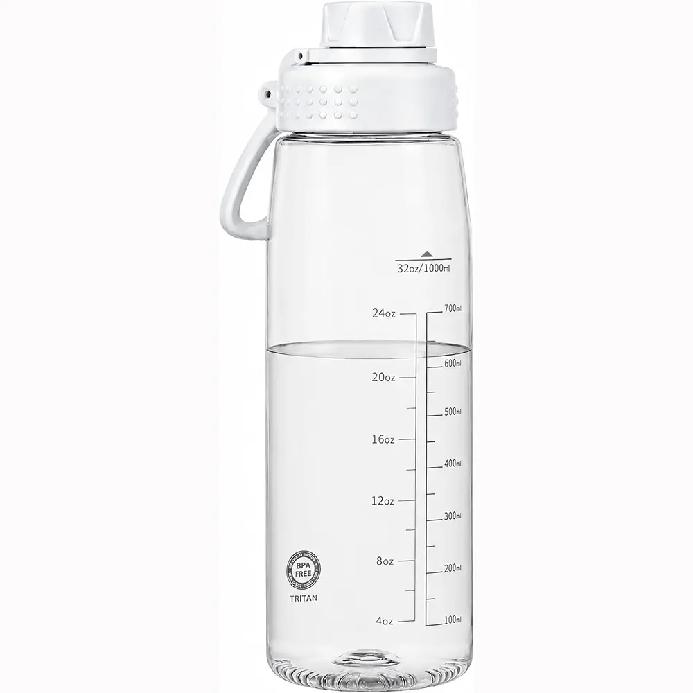32oz Clear Water Bottle - BPA-Free Tritan Plastic, Fast Flow Spout Lid, Wide Mouth & Leakproof Design Hiking Water Bottle Suitable for Travel, Outdoors, Gym, Travel, Home, School(Clear-Black)