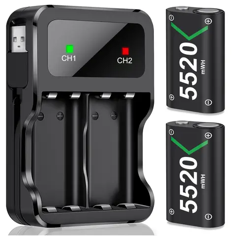 ESYWEN Rechargeable Controller Battery Charger with LED Light, 2x5520mWh High-Capacity Batteries, 3 Charging Modes, Anti-Overcharge Pad, Fast-Charge Accessory for Xbox Series X/S, Xbox 1 Elite Controllers, Back to School Haul