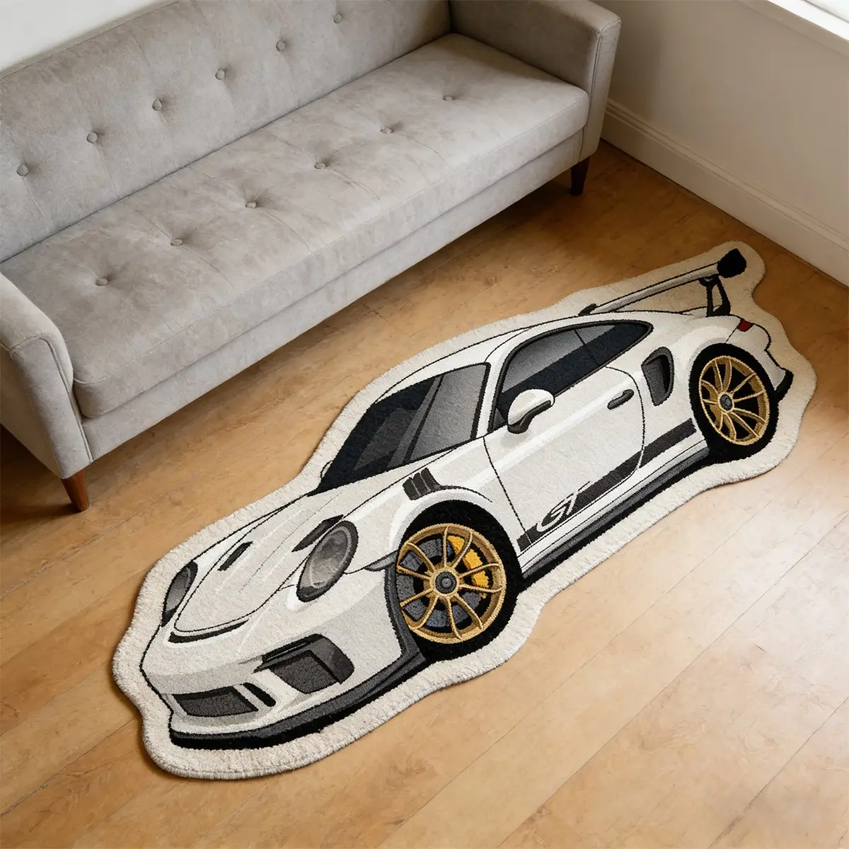 Trendy Cartoon Car Design Rug, American Vintage Style Home Decor Carpet, Soft Velvet Bedroom Mat, Fashionable & Comfortable Room Decoration