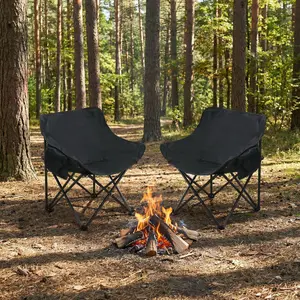 2PCS Folding Outdoor Camping Chairs with Side Mesh Pockets & Carry Bag - Portable Lightweight Outdoor Chairs for Camping, Fishing, Beach, Backyard, Lawn, Festival