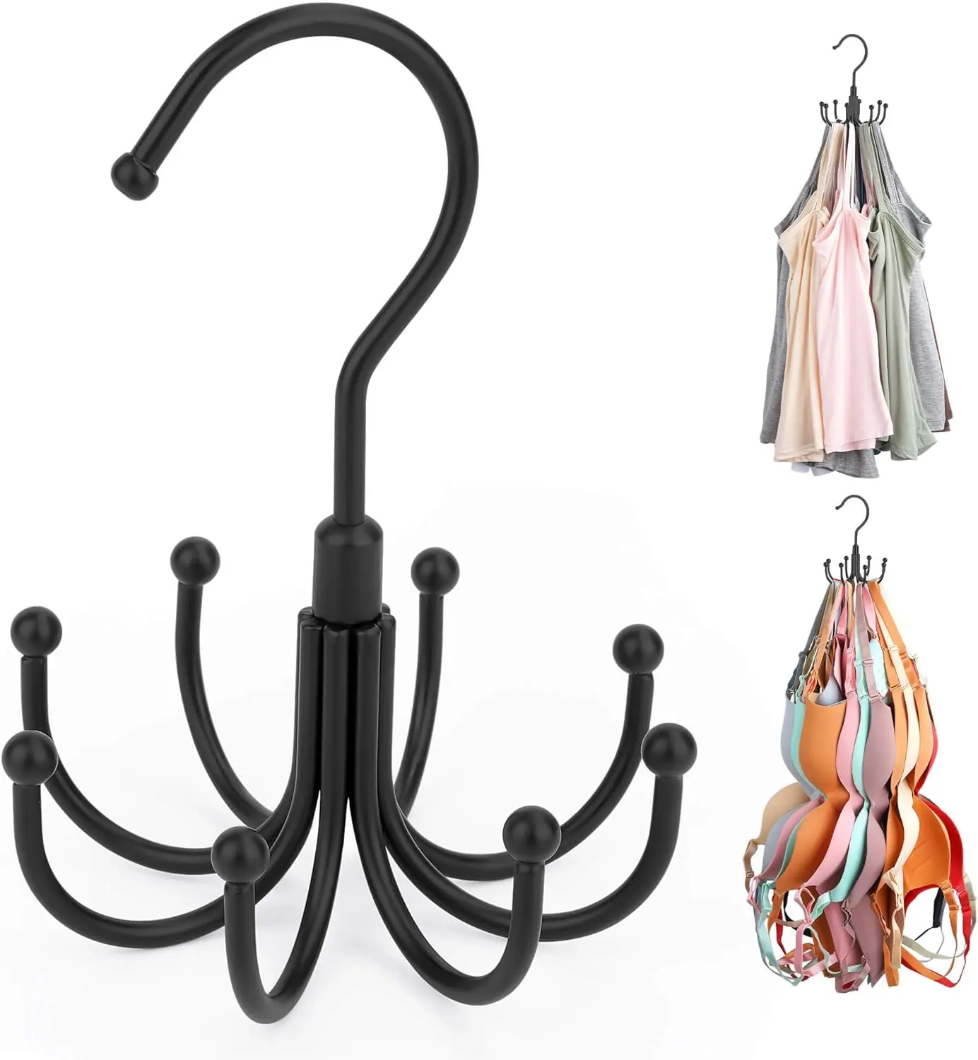 Tank Top Hanger, Rotatable Bra Organzier for Closet, Max 24 Storage Capacity Sport Bras Holder, Metal Space Saving Closet Organizers and Storage