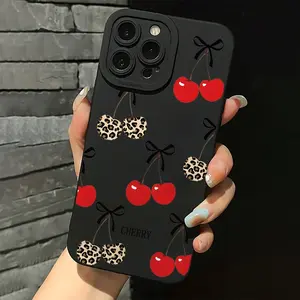 Full Screen Red Cherry and Leopard Cherry Pattern Phone Case/Lens Protection/Suitable for iPhone 17 Air/16 Plus/15 Pro Max/14 Pro/13/12/11 and Other Mobile Phone Cases/As a Birthday/Holiday Gift for Family and Friends/Protector, MS291