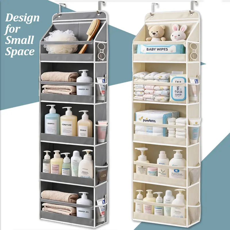 Hangable 5-Tier Over-the-Door Mesh Organizer with 2 Hooks, 10 Large Pockets, 60 lb Capacity, Closet Storage for Bathroom, Space-Saving Household Item, Apartment Accessory for Room Storage & Quick Item Viewing