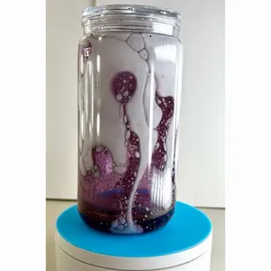 Pebble Lava - Marble White Color Lava with Purple Base Snowglobe Tumbler Lava Cup(16oz)