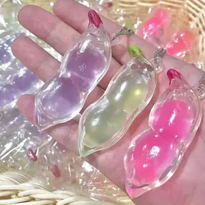 3-Pack Soothing Squeeze Toys, Mixed Color Transparent Plastic Stress Relief Pea Pods, Decorative Keychain Hangings, Novelty Fidget Toys for Anxiety Relief Gifts for Birthdays