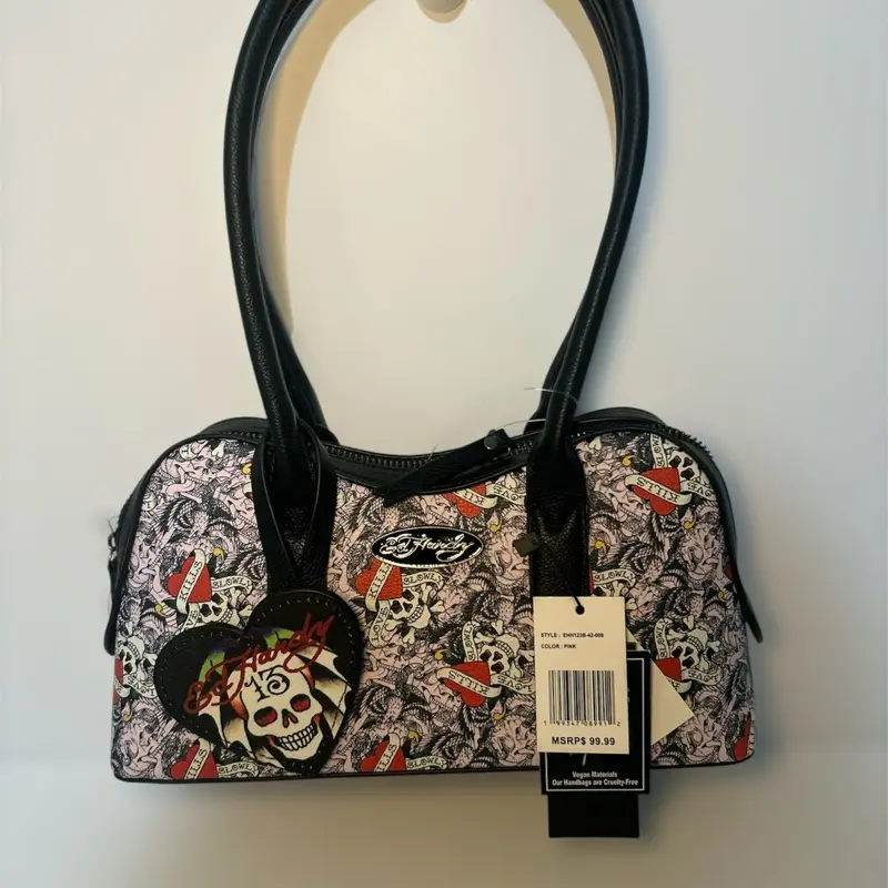 RARE Ed Hardy Y2K Skull & Roses Mini Shoulder Bag Black NWT