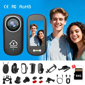 FlyCloud One 4K Ultra HD Mini Magnetic Thumb Camera M11 WiFi Connection IP65 Built-in Screen Long Battery Magnetic Back Clip Necklace Helmet Bike Mount for POV Vlog Outdoor Sports Cycling Hiking Pet family Shooting