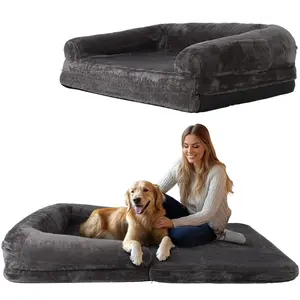 Foldable Human Dog Bed,Pet Furniture,Orthopedic Memory Foam Human Sized Dog Bed,2 in 1 Calming Human Size with Egg Foam Supportive Mat and Waterproof Liner,Storage Pocket (75”x45”x10”)