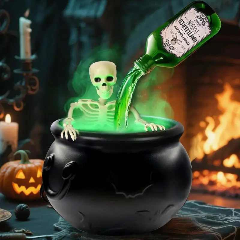 Halloween Decorations Indoor Cauldron with Magic Floating Potion Bottles and Diffuser Black Plastic Witches Bowl for Spooky Vintage Home Kitchen Table Party Decorations - Gifts