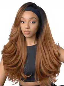 26 Inch Yaki Wavy Headband Wigs for Women, Kinky Straight Headband Wig, Layered Blowout Texture, Lightweight Glueless Half Wig, Straight Synthetic Wigs