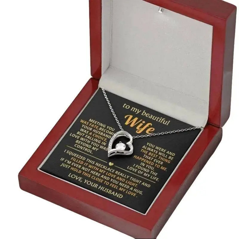 Jewelry To My Beautiful Wife - fall deeper in love everyday, Gift for Girlfriend, Valentines, Valentines Day Gift, Idea Gift For Women, Neckalce for wife (Standard Box, 18k Yellow Gold Finish), Perfect for Birthday, Christmas, Graduation