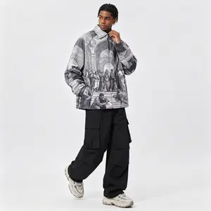 Men's Loose Fit Zip Jacket, Black & White Patterned All Over Print Art Aesthetic Coat, Breathable Soft Lightweight Casual Top, Trendy Alternative Streetwear Outerwear for Daily Wear, Outdoor Activities, Music Festivals & Urban Fashion