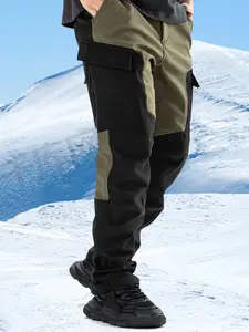 Men's Winter Waterproof Multi-Pocket Casual Slant Pocket Cargo Pants, Thickened Fleece Lined Outdoor Sports Long Trousers, Casual Large Size Jeans