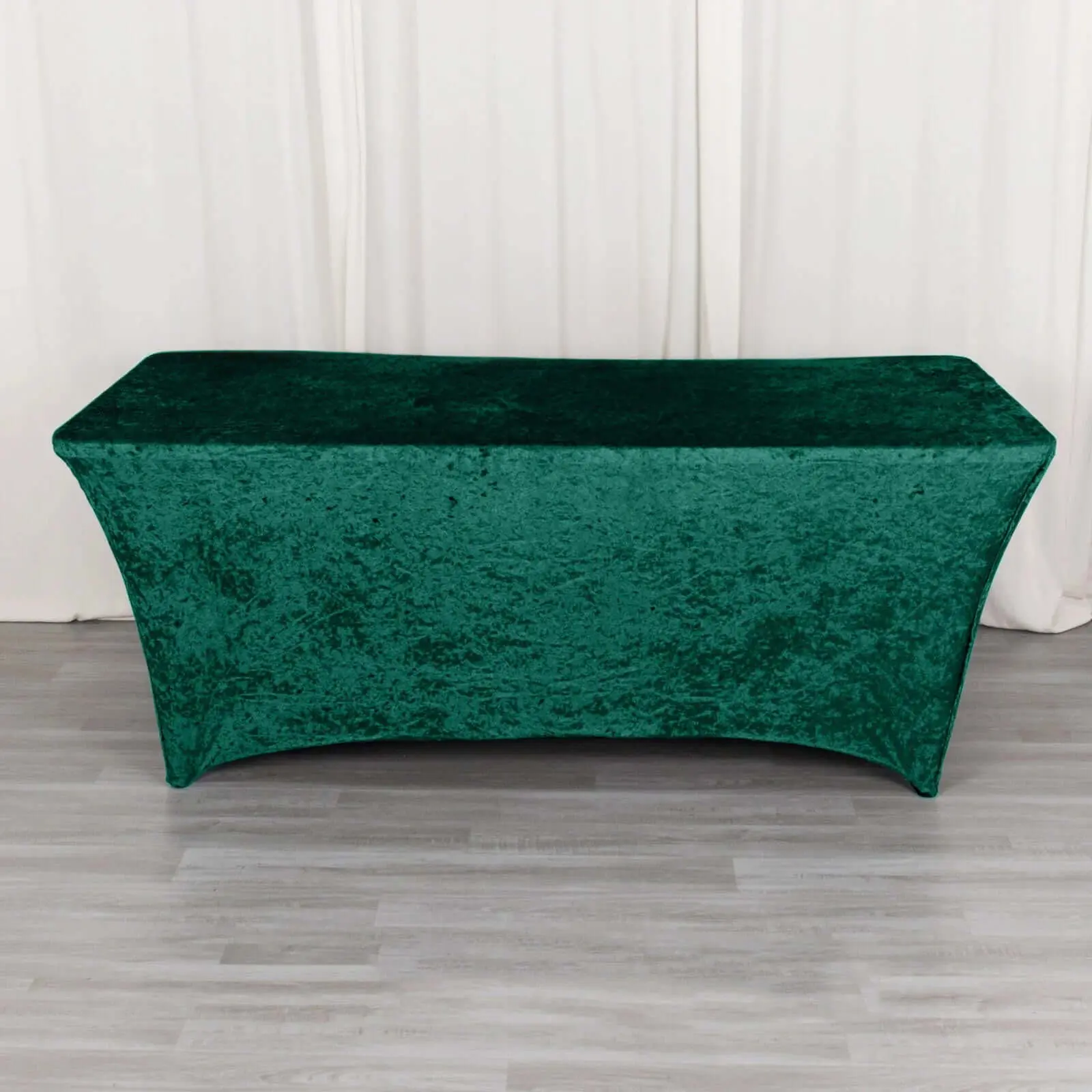 Crushed Velvet Stretch Rectangular Table Cover 6ft Hunter Emerald Green - Wrinkle-Free Tablecloth
