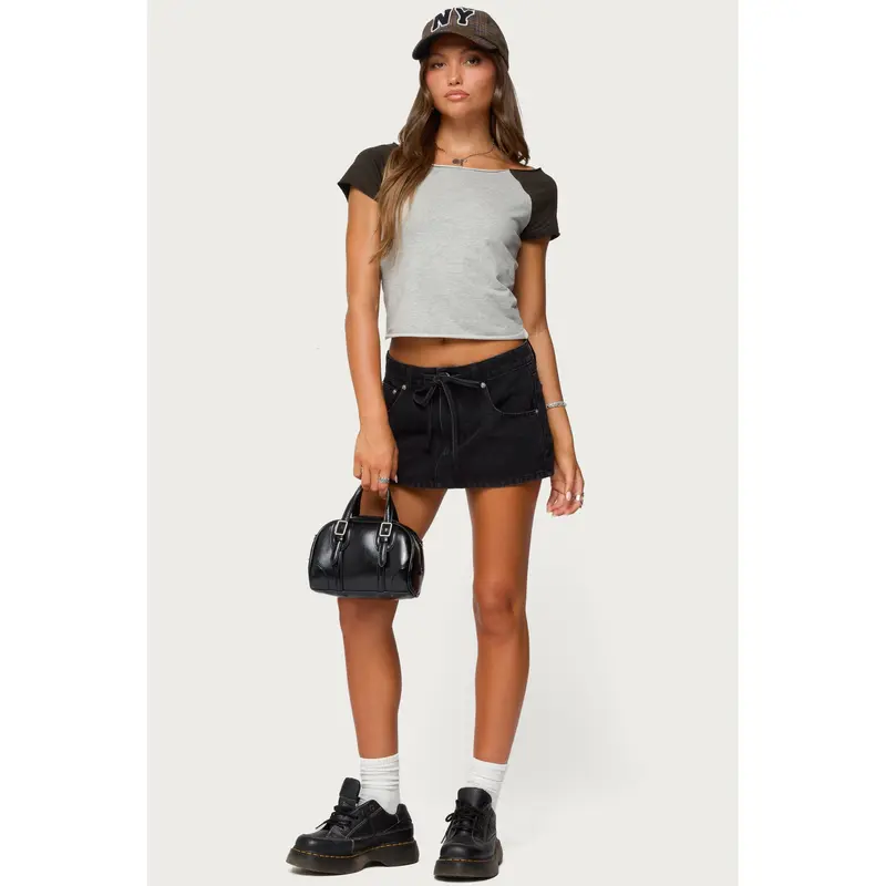 Ziggie Tie Front Denim Mini Skort