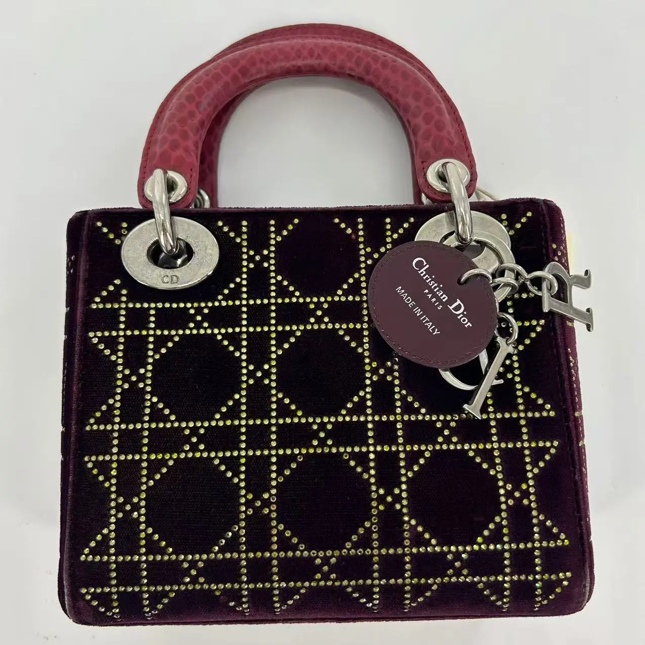 Pre-owned Dior Canvas Tote Bags Lady Limited Edition Burgundy Swarovski Bag J00140 NO1
