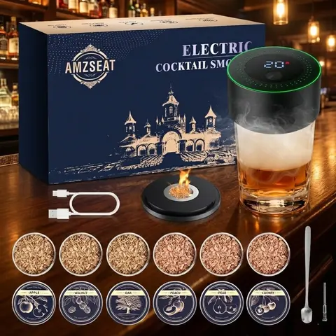 AMZSEAT Electric Cocktail Smoker Kit Rechargeable No Butane 6 Wood Chips Included Perfect Christmas Gift for Him,Valentine's Day gift