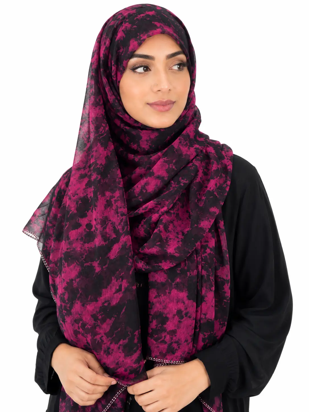Elegant Geometric Print Chiffon Hijab – Mustard & Multicolor Square Design